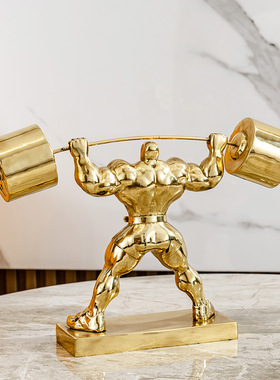 全力以赴创意励志黄铜举重摆件现代高档办公室书房装饰品
