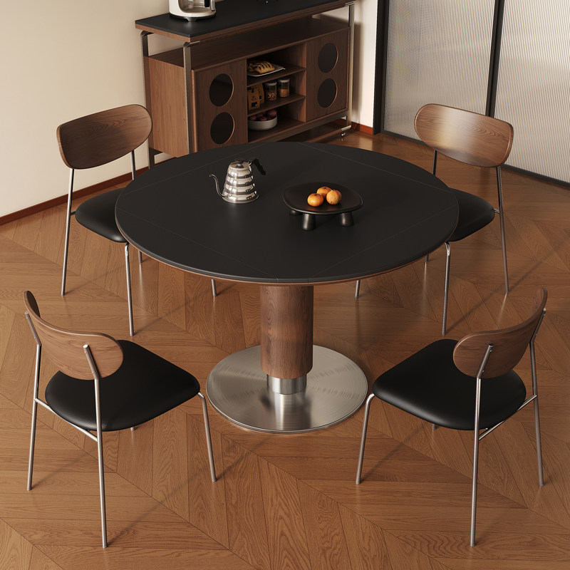 中古风正方形家用小户型可折叠岩板餐桌圆形可伸缩方圆两用小圆桌,淘宝优惠券,粉丝福利购,淘宝优惠卷