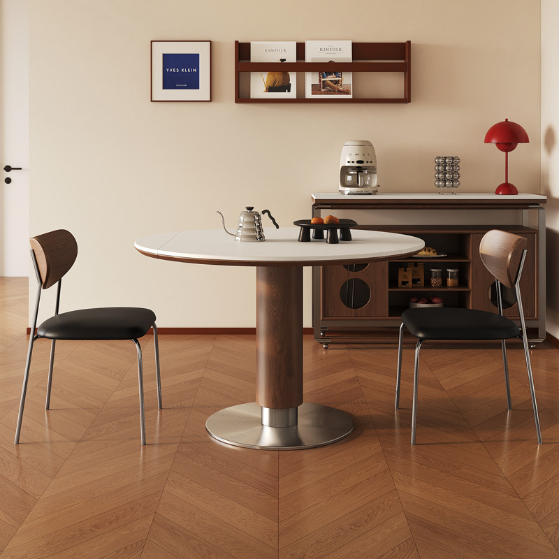 中古风正方形家用小户型可折叠岩板餐桌圆形可伸缩方圆两用小圆桌,淘宝优惠券,粉丝福利购,淘宝优惠卷