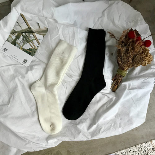 jmwomen 袜子女中筒袜韩版学院风防臭四季运动纯色 情侣高筒袜 - 图0