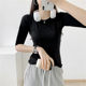 Klein ສີຟ້າ modal ຫ້າຈຸດ mid-sleeve ເສື້ອທີເຊີດແມ່ຍິງຂະຫນາດໃຫຍ່ elastic ບາງສ່ວນກິລາອອກກໍາລັງກາຍໂຍຜະລິດເຄື່ອງນຸ່ງຫົ່ມເທິງດູໃບໄມ້ລົ່ນ