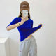 Klein ສີຟ້າ modal ຫ້າຈຸດ mid-sleeve ເສື້ອທີເຊີດແມ່ຍິງຂະຫນາດໃຫຍ່ elastic ບາງສ່ວນກິລາອອກກໍາລັງກາຍໂຍຜະລິດເຄື່ອງນຸ່ງຫົ່ມເທິງດູໃບໄມ້ລົ່ນ