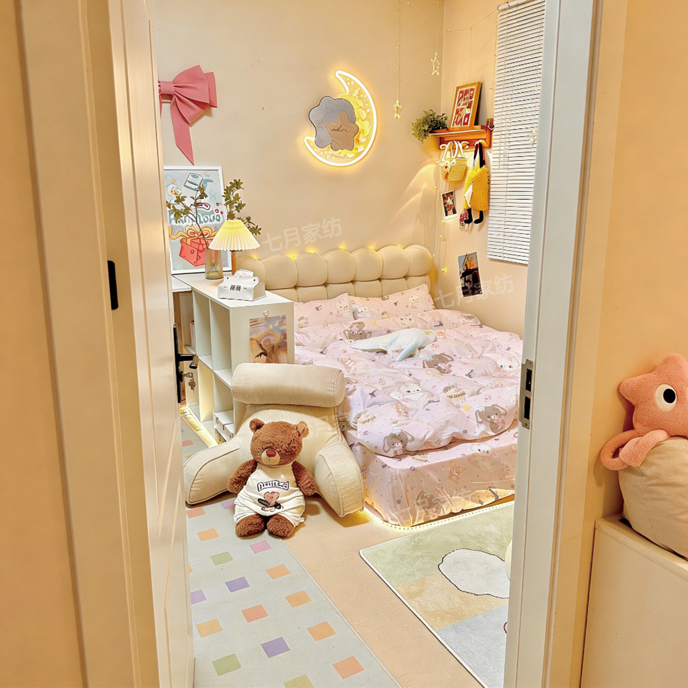 甜点兔纯棉四件套少女风三件套亲肤透气床品浅粉可爱床单被套卡通