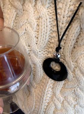 chicaddblack黑曜石圆环项链