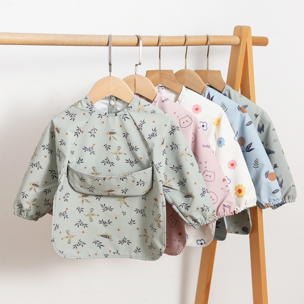 Danish new children's long-sleeved baby bibs for eating, waterproof and dirt-proof, baby bibs for painting and wearing backwards