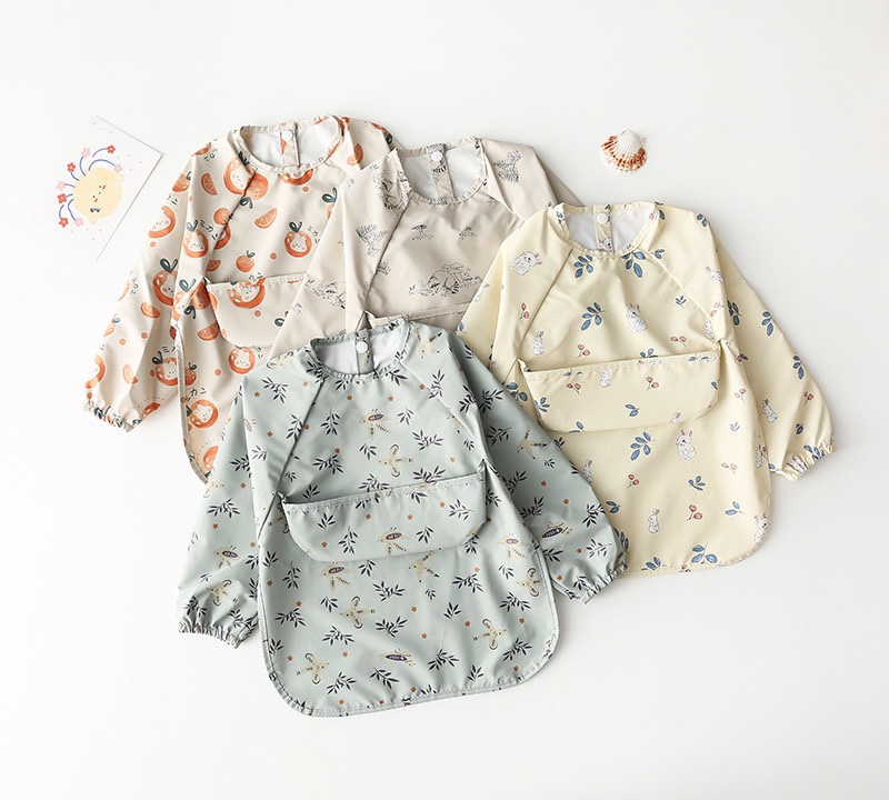 Danish new children's long-sleeved baby bibs for eating, waterproof and dirt-proof, baby bibs for painting and wearing backwards