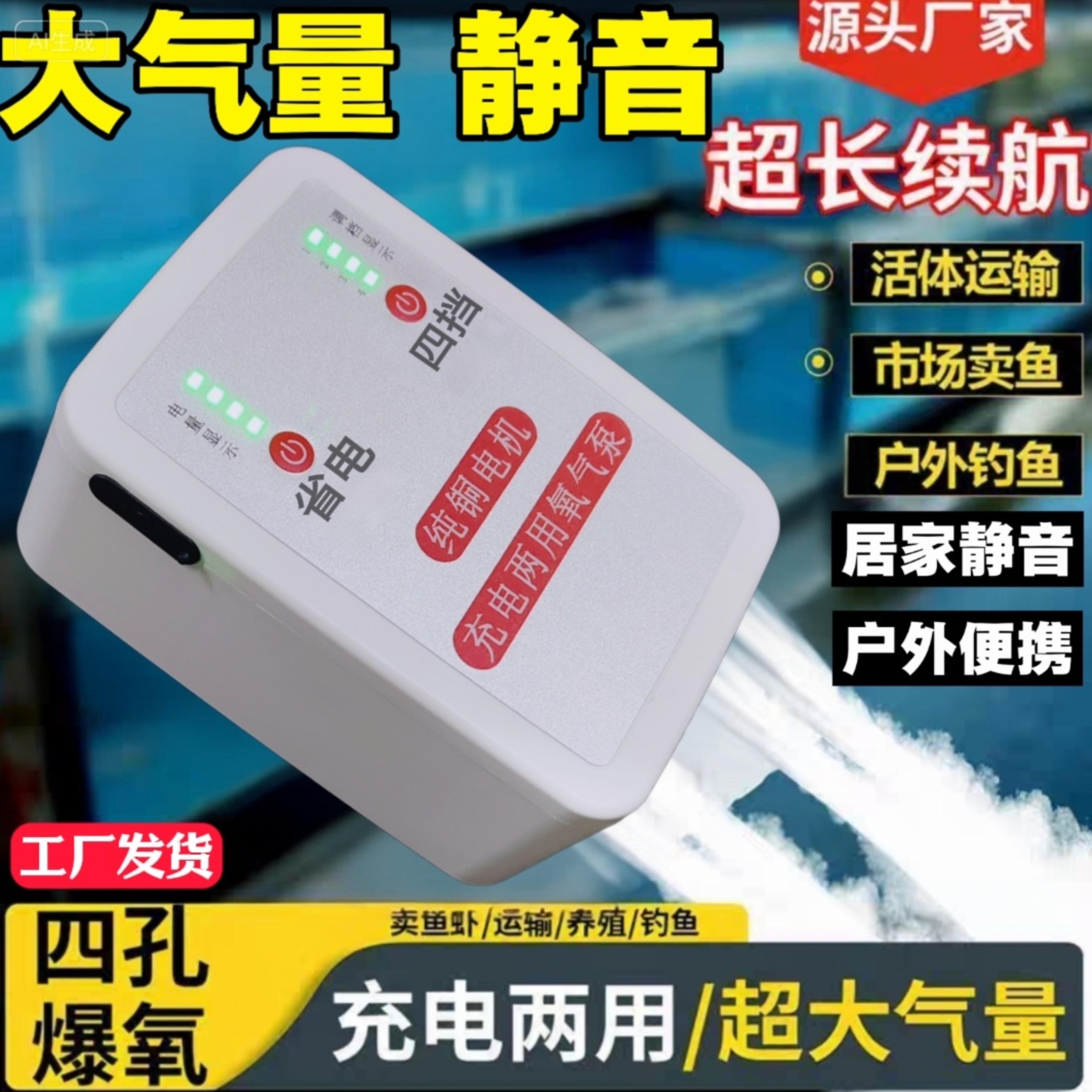 充电两用氧气泵钓鱼养鱼两用家户外便携增氧机锂电池小型鱼缸专用,淘宝优惠券,粉丝福利购,淘宝优惠卷