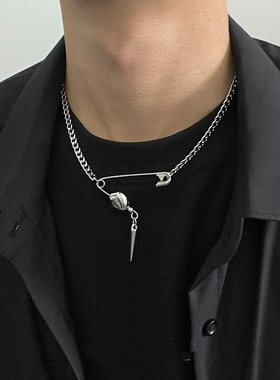 简约别针铆钉锁骨链项链男女原创小众设计高级嘻哈ins街头潮配饰