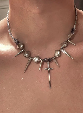 夏季男生锁骨链/小众设计感十字架多层叠戴项链嘻哈朋克风颈链