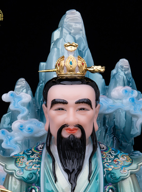 九头狮太乙真人汉白玉彩绘神像