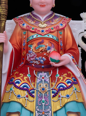 康盛佛缘汉白玉泰山奶奶神像摆件
