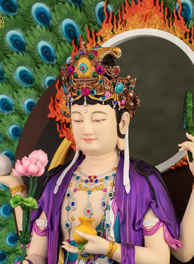 密宗孔雀明王纯铜彩绘佛像供奉