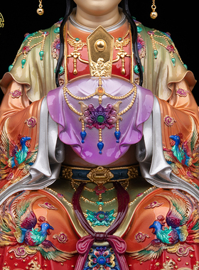 纯铜碧霞元君铜像珐琅彩摆件