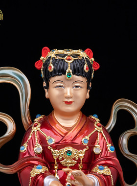 铜彩绘善财童子观音护法佛像