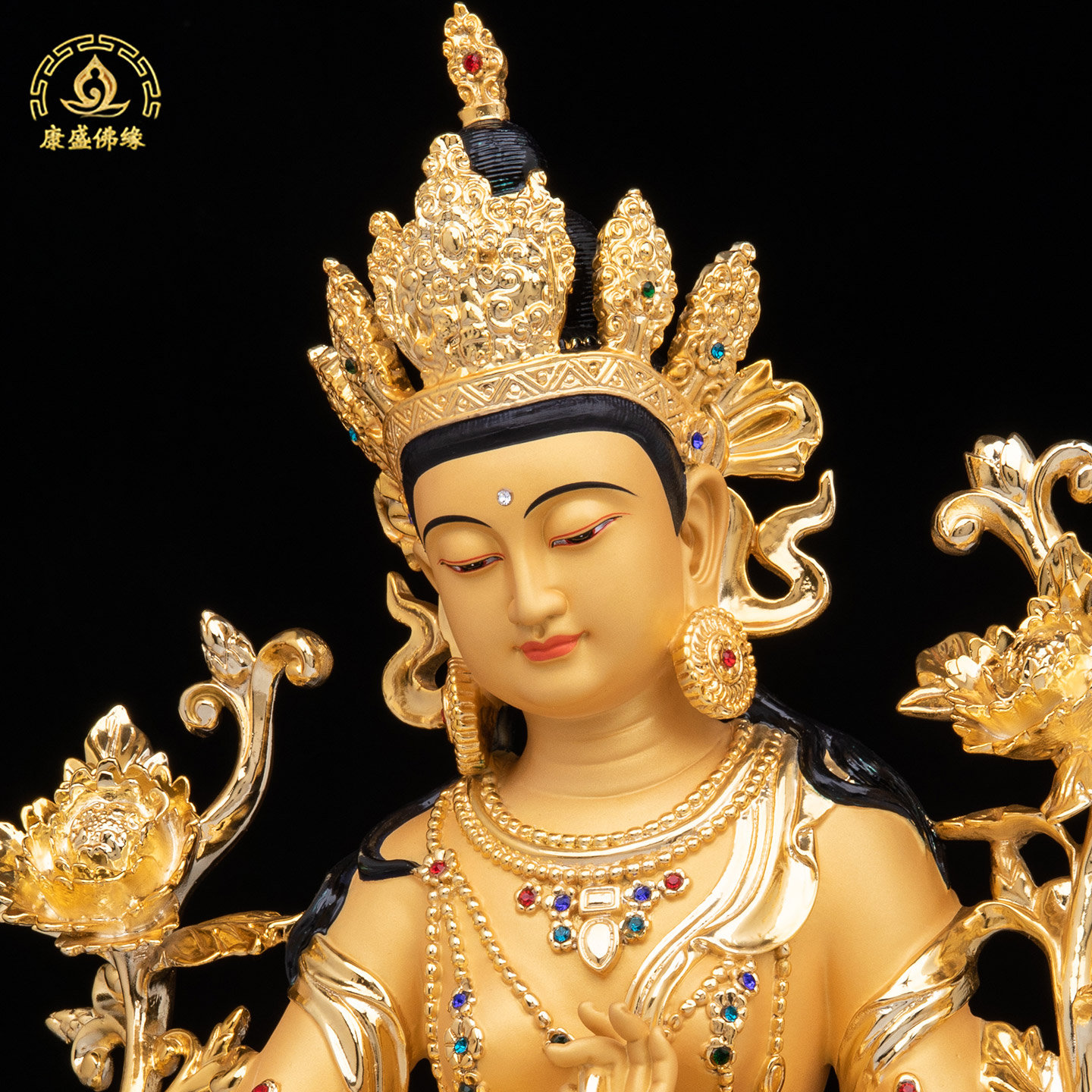 绿度母神像铜嵌钻工艺神像密宗多罗菩萨纯铜藏传佛堂家用供奉摆件 - 图2