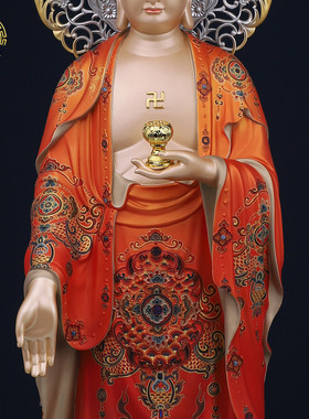 西方三圣阿弥陀佛铜像精工彩供奉