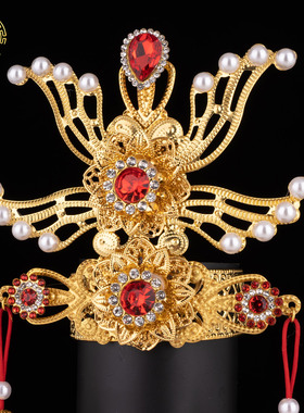 华丽凤凰神像手工合金凤冠头饰