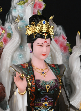 汉白玉九尾娘娘神像摆件