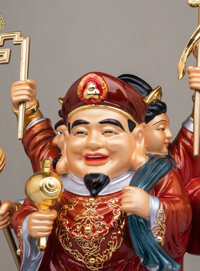 纯铜三面大黑天财神招财神像摆件