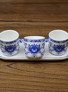 青花瓷连座陶瓷供水杯佛堂用品