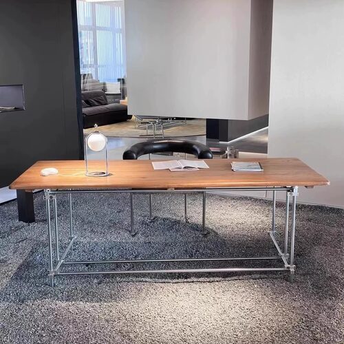 包豪斯光轴榆木书桌复古工业风格办公桌设计师餐桌工作室会议桌子 - 图3