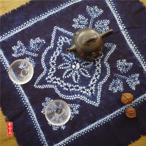 手工扎染方巾民族风植物蓝染纯棉布云南特色手工艺品50*50cm正方 - 图0