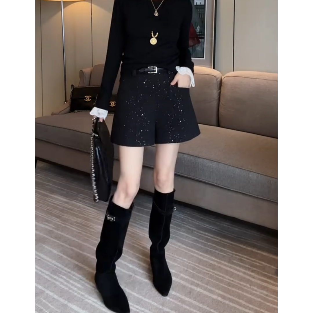 景倩妮韩系亮片百搭休闲短裤2024年冬季新款梨形高腰显瘦宽松短裤,淘宝优惠券,粉丝福利购,淘宝优惠卷