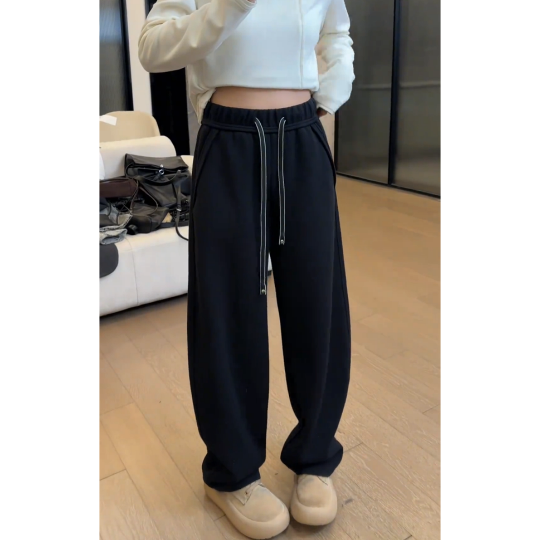 景倩妮灰色数字刺绣休闲裤2024年冬季新款加绒高腰显瘦宽松弯刀裤,淘宝优惠券,粉丝福利购,淘宝优惠卷