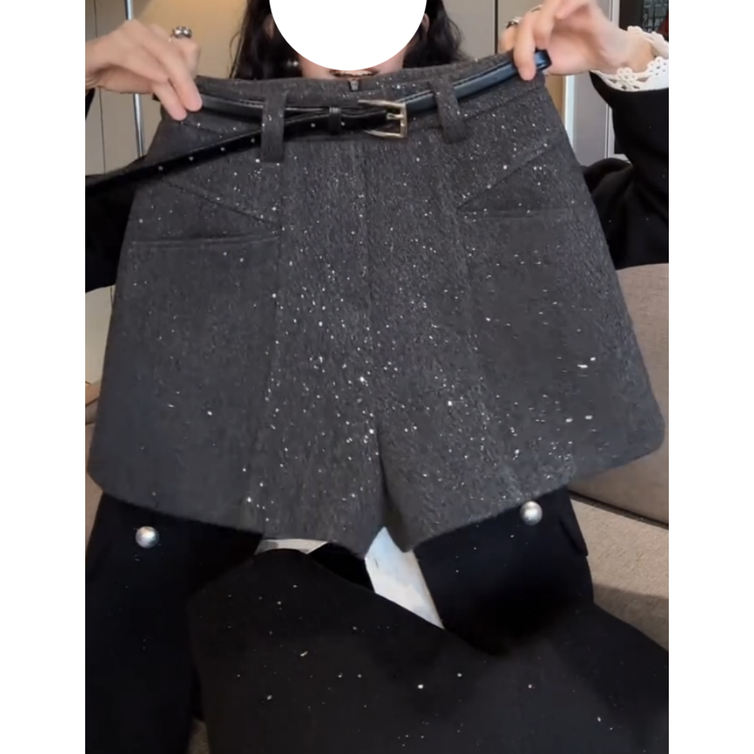 景倩妮韩系亮片百搭休闲短裤2024年冬季新款梨形高腰显瘦宽松短裤,淘宝优惠券,粉丝福利购,淘宝优惠卷