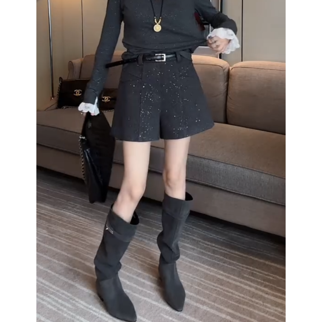 景倩妮韩系亮片百搭休闲短裤2024年冬季新款梨形高腰显瘦宽松短裤,淘宝优惠券,粉丝福利购,淘宝优惠卷