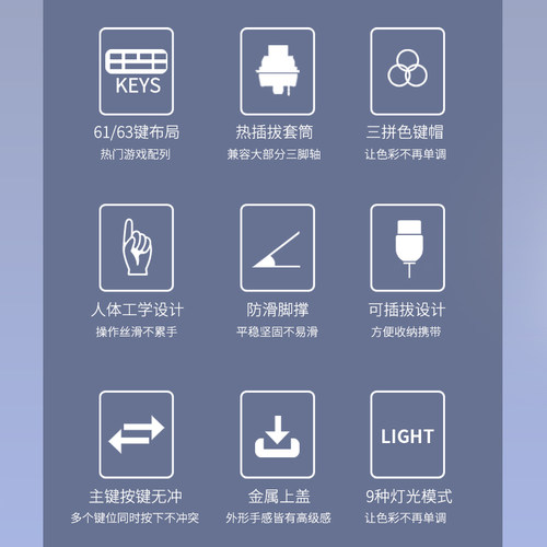 E元素Z11小型61键有线三模笔记本电脑办公游戏电竞青轴机械键盘-图3