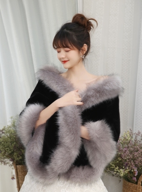 麻将喜妈妈狐狸毛披肩礼服