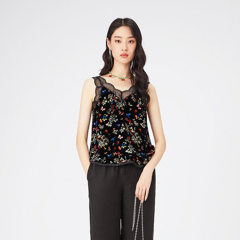 渔牌女装无袖背心女新款春季蕾丝边印花内搭吊带上衣FGGA2405,淘宝优惠券,粉丝福利购,淘宝优惠卷