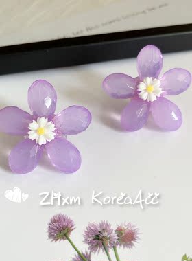 日韩亚克力女透明水晶感花朵上新