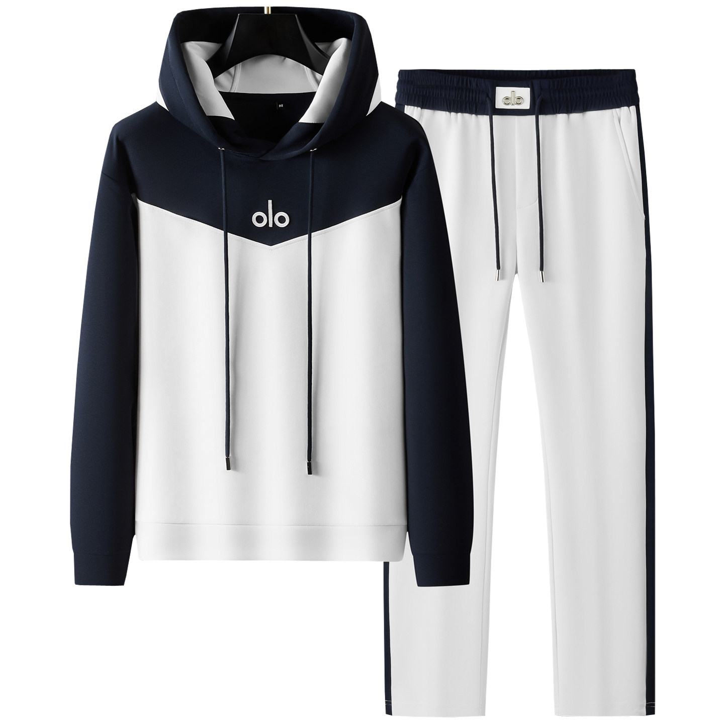 春秋高端连帽休闲套装男士舒适透气混纺棉时髦修身卫衣运动两件套 - 图3