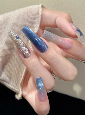 蓝星银河猫眼渐变显白穿戴甲