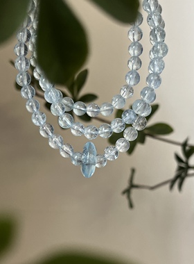 海蓝宝-喜水金海蓝宝白月光白水晶蓝晶石手链双圈手串生日礼物