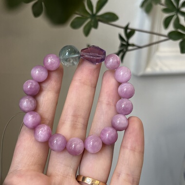 木火-天然紫锂辉紫水晶红幽灵绿檀木桃花生日礼物南红多圈石榴石