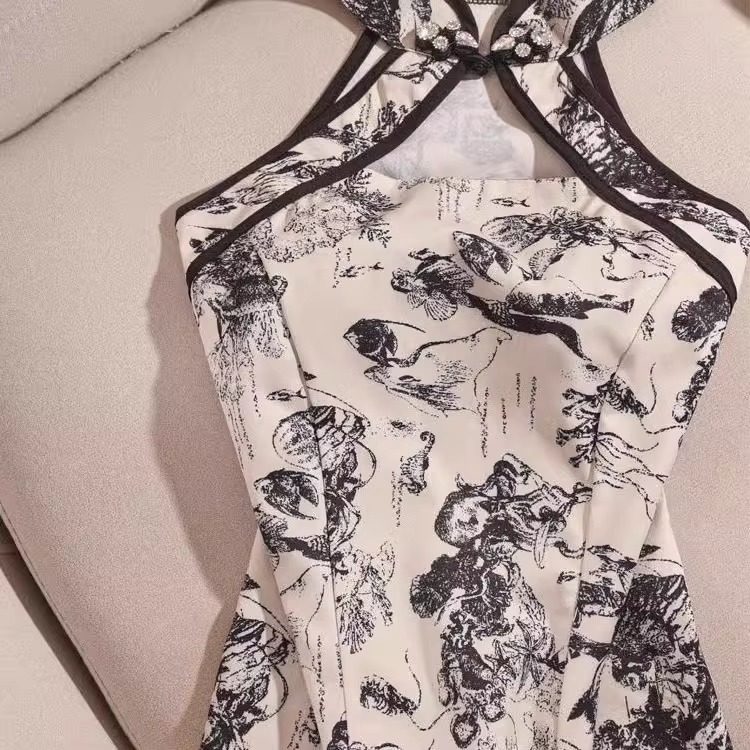 胖mm国风水墨画印花挂脖背心女装夏季超大码修身美背抹胸上衣300,淘宝优惠券,粉丝福利购,淘宝优惠卷