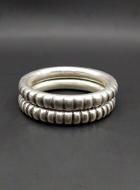 民族风苗银空心圆棉麻雕花手镯