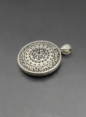 贵州纯手工苗银掐花太阳鼓毛衣链