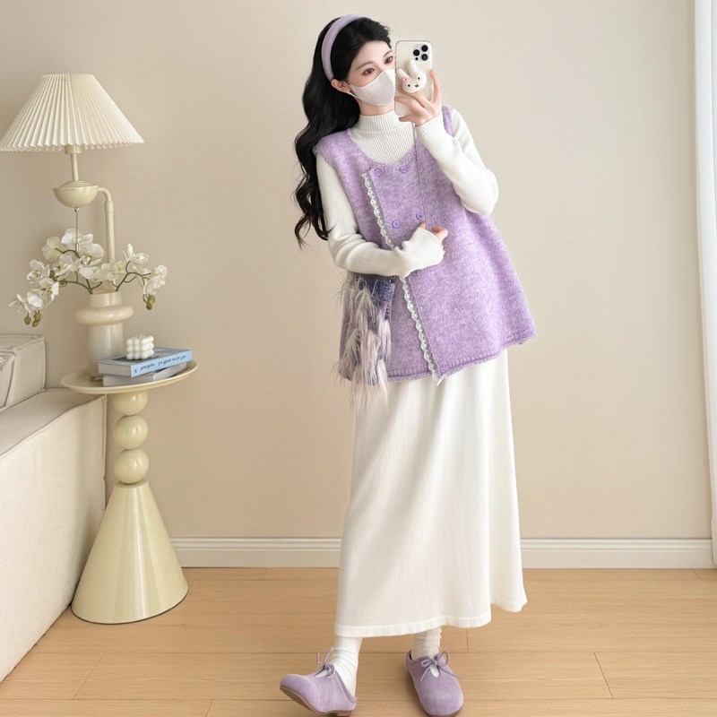 孕妇连衣裙紫色套装秋冬2026新款高级感马甲针织打底毛衣裙两件套,淘宝优惠券,粉丝福利购,淘宝优惠卷