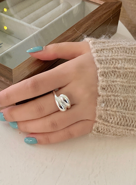 水滴交叉戒指纯银轻奢风女