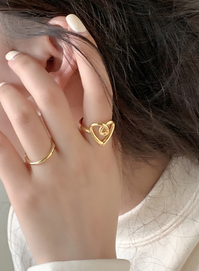 爱心挑心戒指纯银韩国女