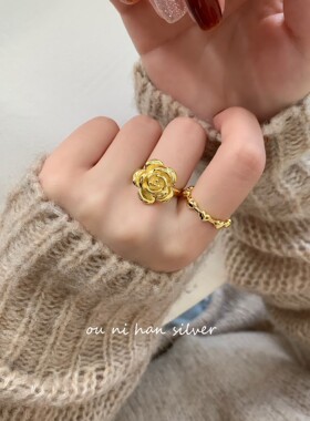 花朵戒指纯银韩国女性