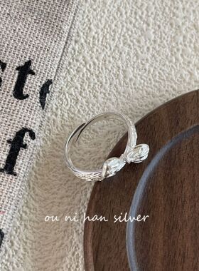 打结蝴蝶结戒指纯银小香风女