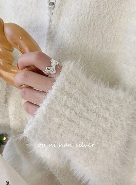 羽毛戒指纯银韩国女性