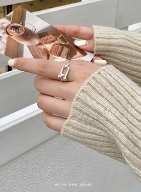 马蹄扣锁戒指纯银韩版女性