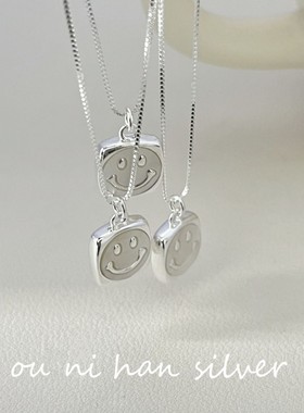 欧尼 S925纯银双面贝壳笑脸项链毛衣链小众设计高级感简约百搭女