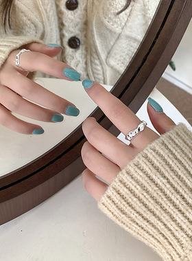 黄金色戒指纯银韩国女